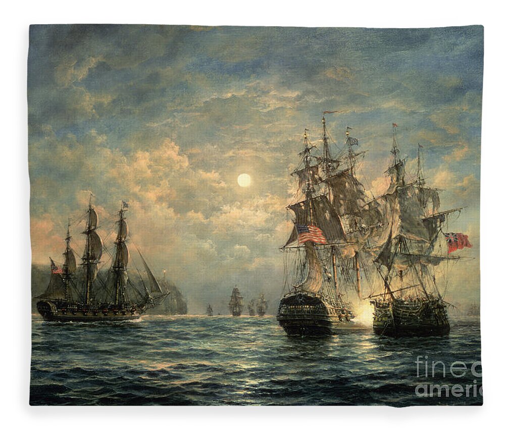 American War Of Independence Fleece Blanket featuring the painting Engagement Between the 'Bonhomme Richard' and the ' Serapis' off Flamborough Head by Richard Willis