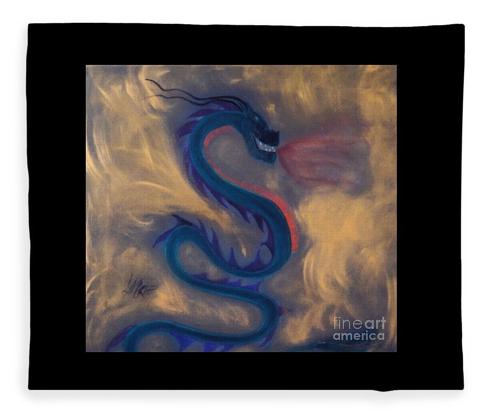 Dragon Fleece Blanket featuring the painting Enter the Dragon by Artist Linda Marie