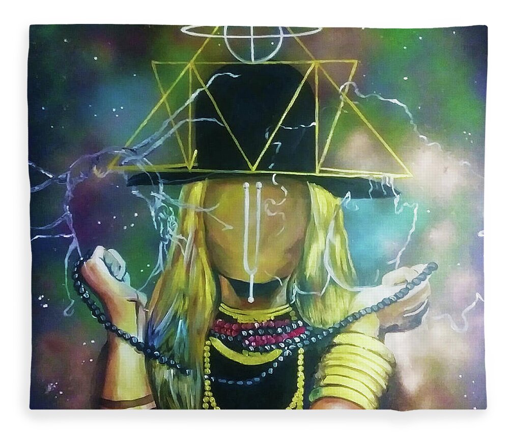 Erykah Badu My Muse Fleece Blanket featuring the painting Erykah the Universe by Femme Blaicasso