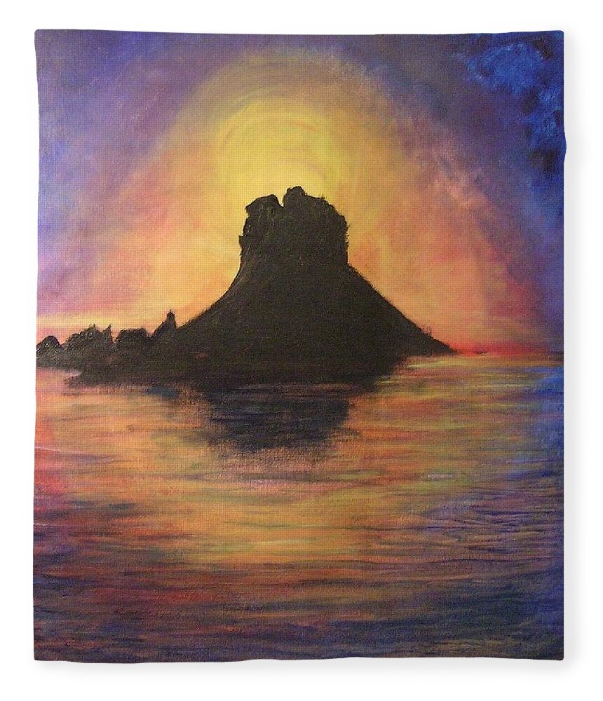 Sunset Fleece Blanket featuring the painting Es Vedra Sunset I by Lizzy Forrester
