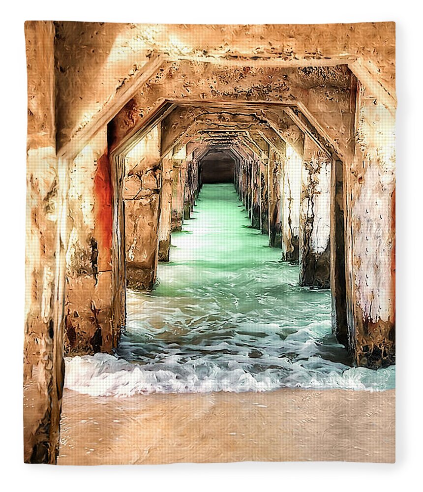 Pier Fleece Blanket featuring the digital art Escape to Atlantis by Pennie McCracken