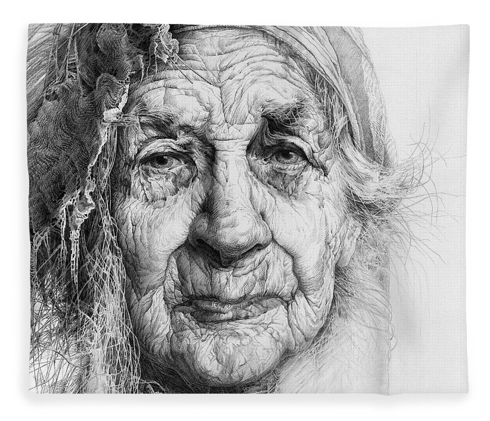 Russian Artists New Wave Fleece Blanket featuring the drawing Eve. Series Forefathers by Sergey Gusarin