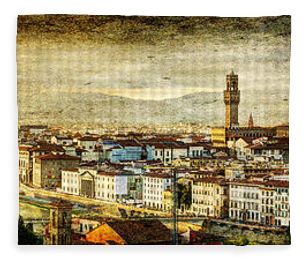 Florence Fleece Blanket featuring the photograph Evening in Florence - Vintage Version by Weston Westmoreland