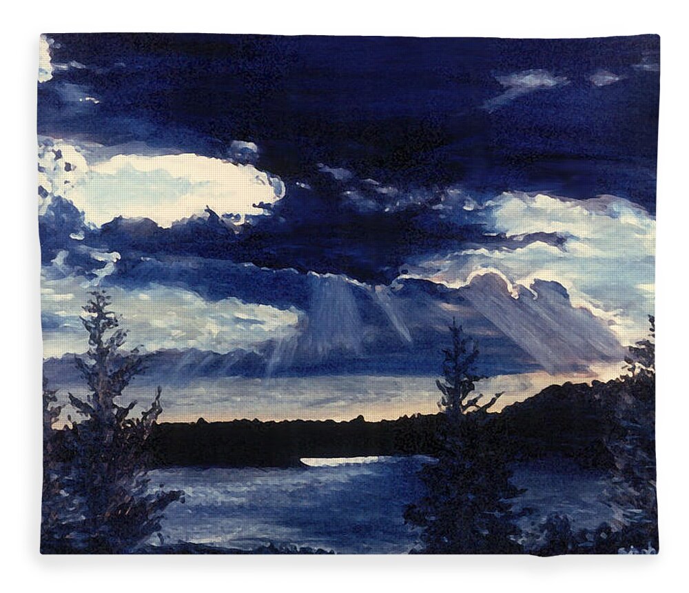 Landscape Fleece Blanket featuring the painting Evening Lake by Steve Karol