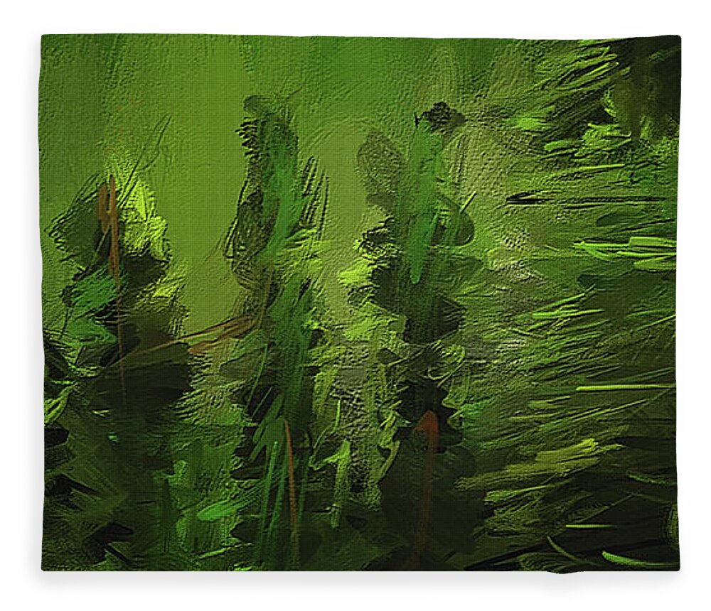 Green Fleece Blanket featuring the painting Evergreens - Green Abstract Art by Lourry Legarde