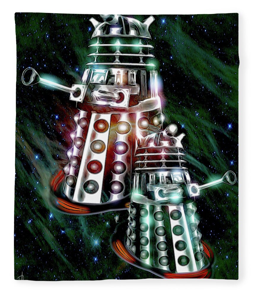 Daleks Fleece Blanket featuring the digital art Ex-ter-min-ate by Pennie McCracken