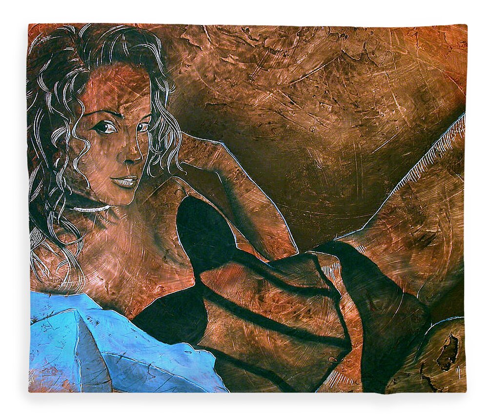 Nude Paintings Fleece Blanket featuring the painting Expectation - Alexis by Richard Hoedl