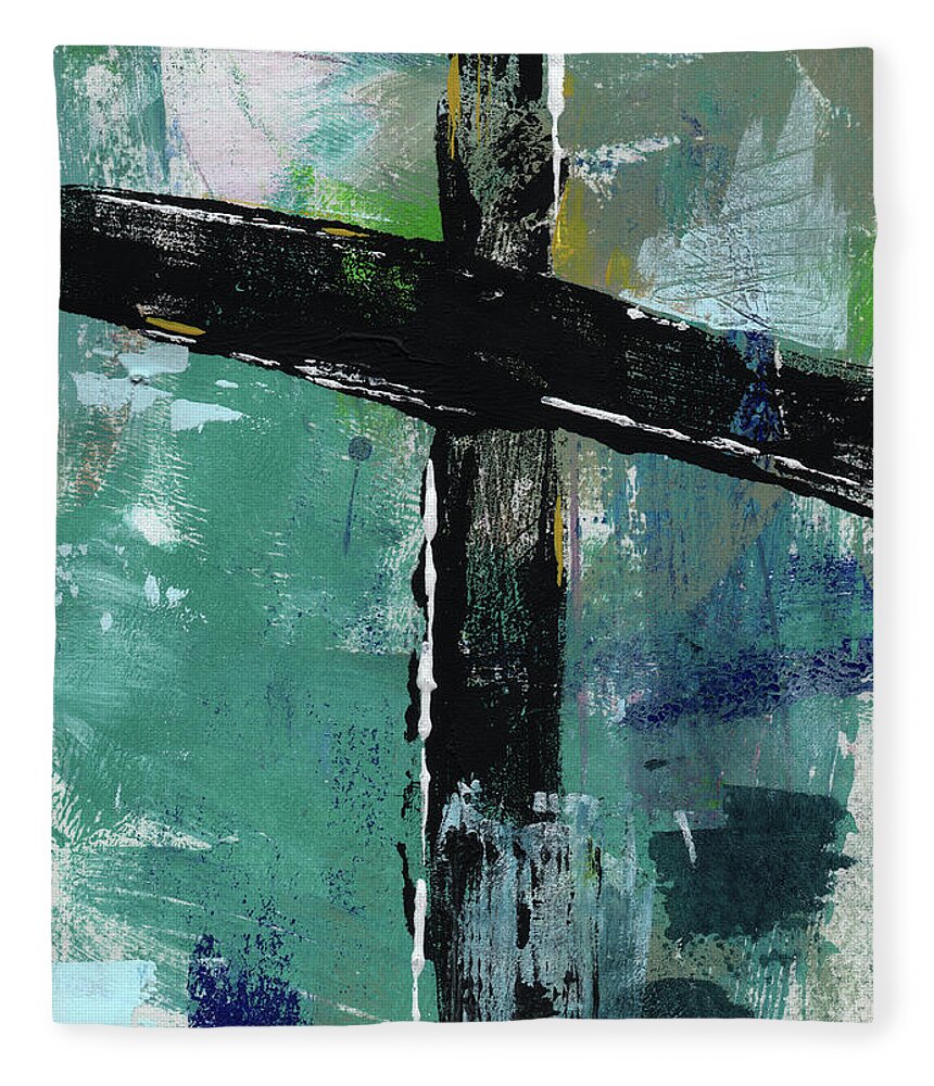 Cross Fleece Blanket featuring the mixed media Expressionist Cross 8- Art by Linda Woods by Linda Woods