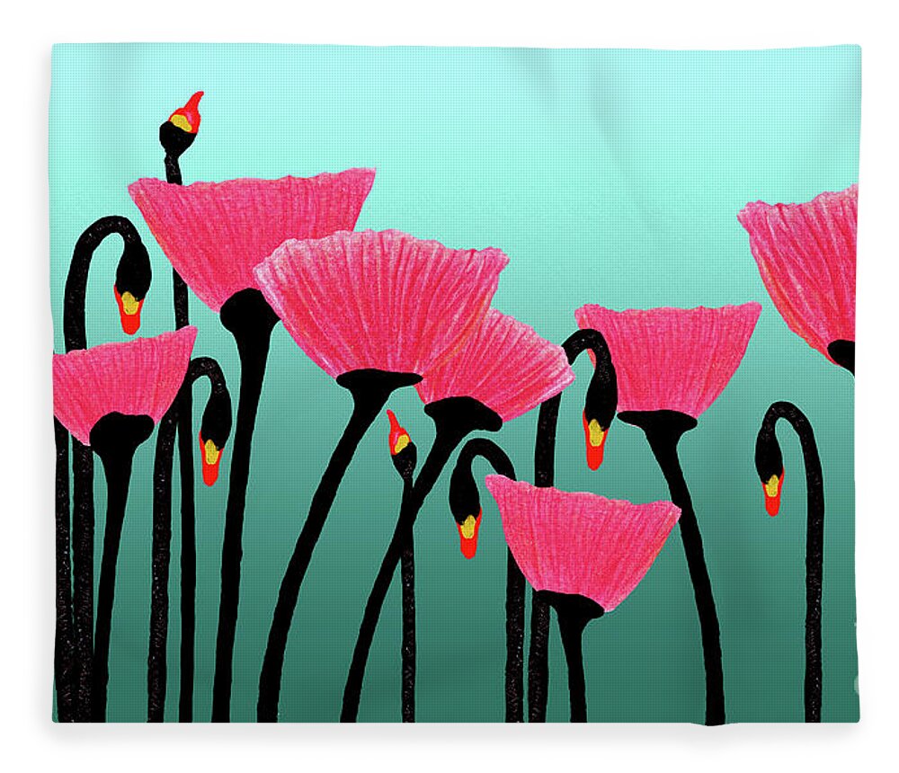 Bloom Fleece Blanket featuring the photograph Expressive Red Pink Green Poppy Painting y1a by Ricardos Creations