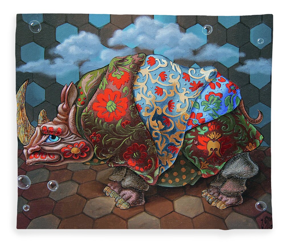 Painting Fleece Blanket featuring the painting Extremely Strange Rhinoceros by Victor Molev