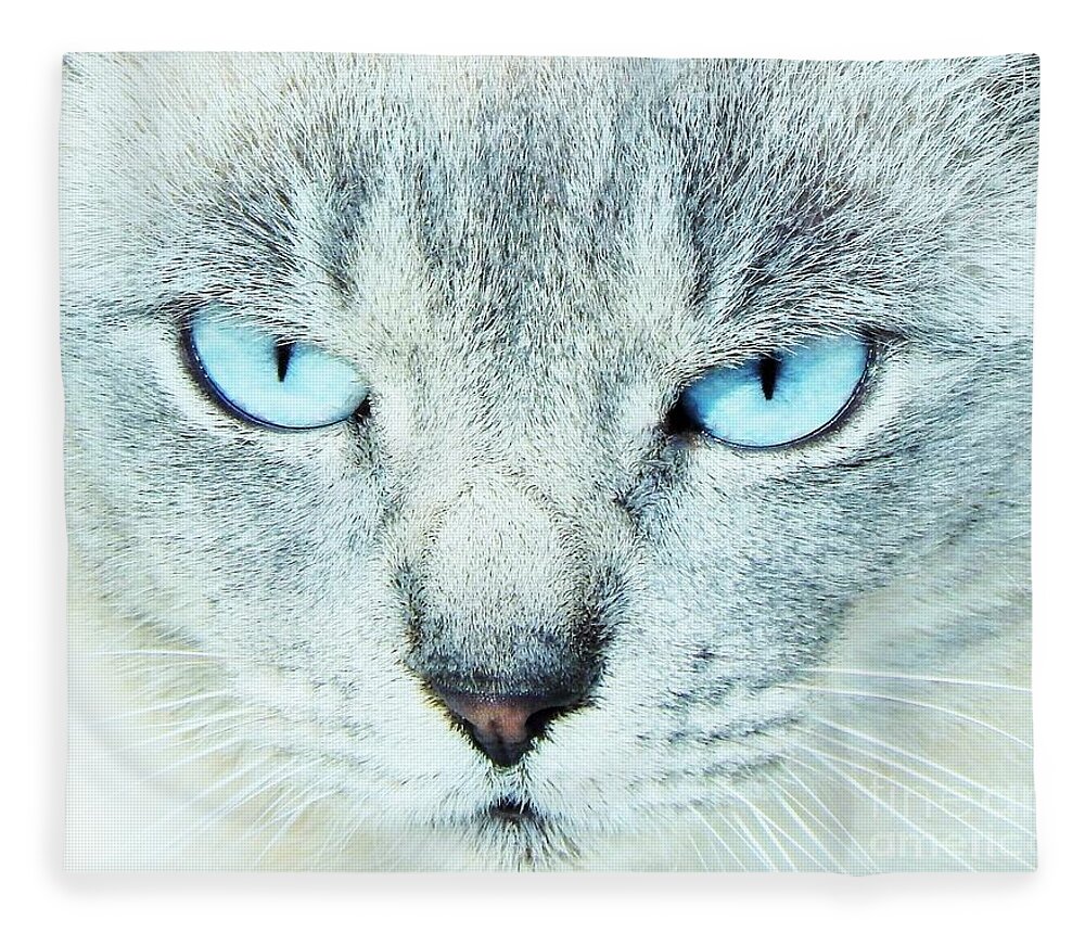Cat Fleece Blanket featuring the photograph Eyes Of Blue by Jan Gelders