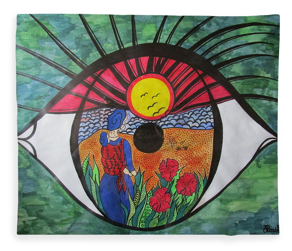 Eye Fleece Blanket featuring the painting Eyewitness by Rosita Larsson