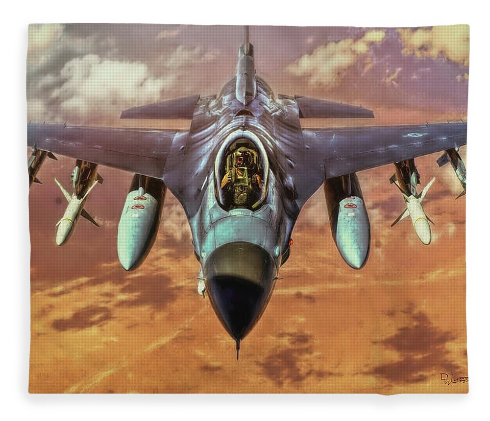 Falcon Fleece Blanket featuring the digital art F 16 Falcom by David Luebbert