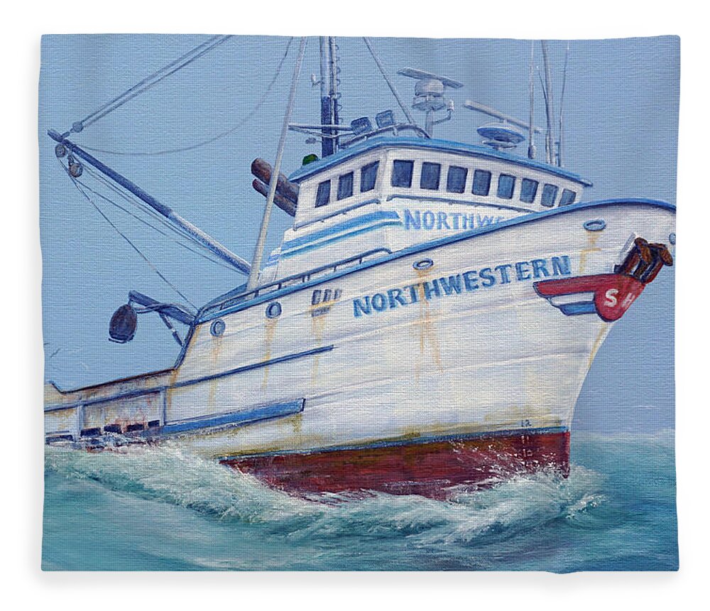 Seascape Fleece Blanket featuring the painting F/V Northwestern Closeup by Wayne Enslow