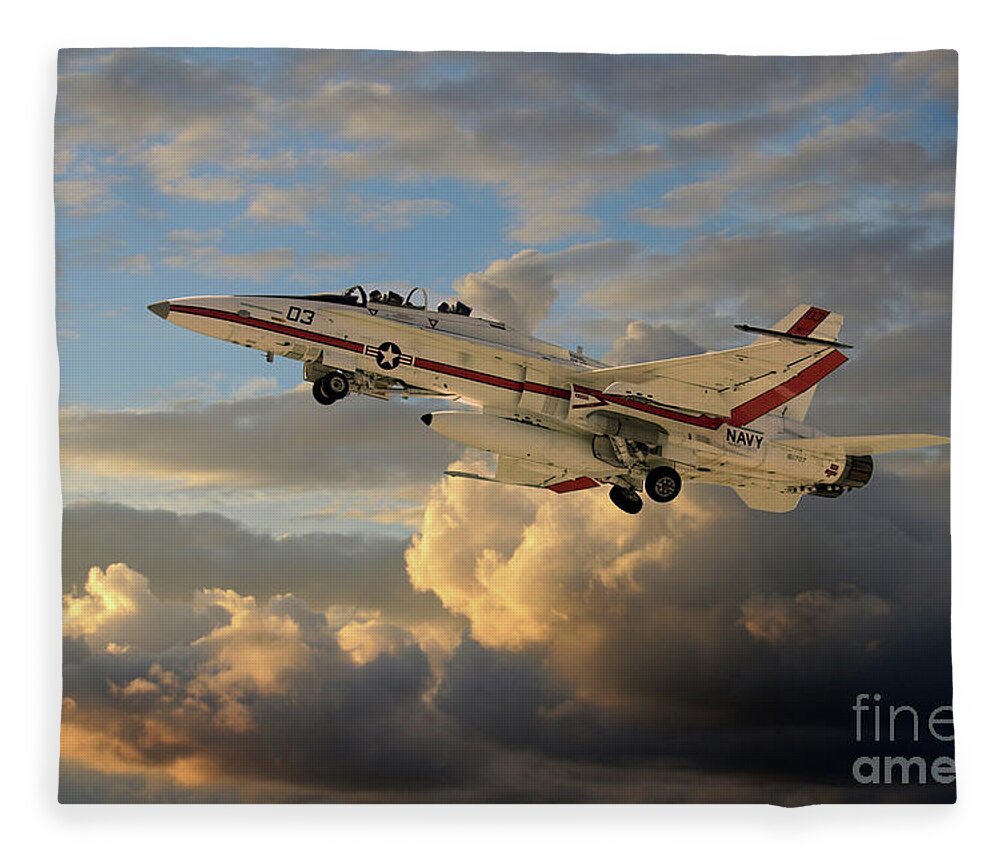 F-18 Fleece Blanket featuring the digital art FA-18B Hornet by Airpower Art