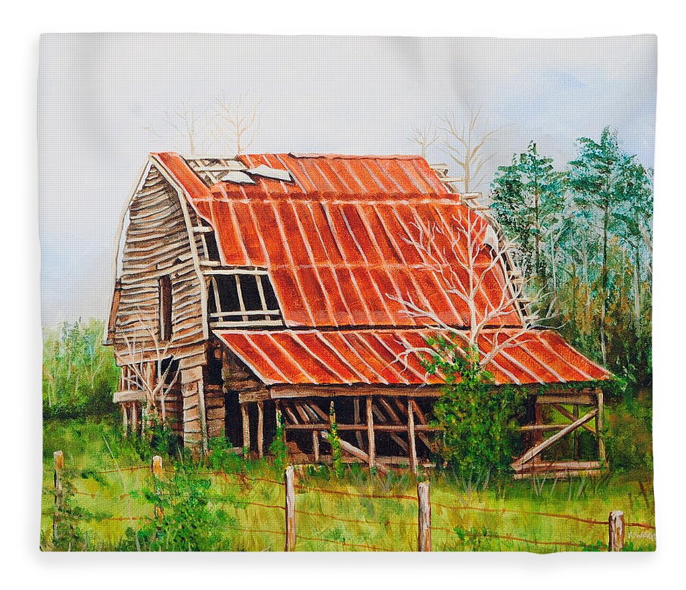 Barn Fleece Blanket featuring the painting Fading Memories by Karl Wagner