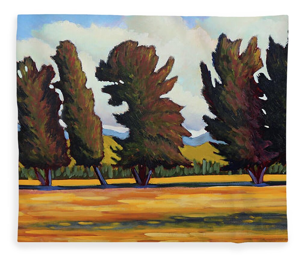 Fairfield Idaho Fleece Blanket featuring the painting Fairfield Tree Row by Kevin Hughes