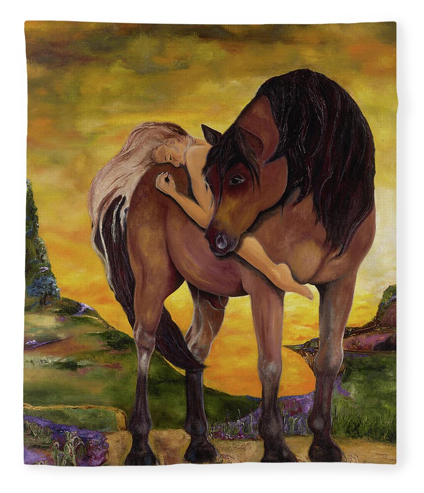 Horses Fleece Blanket featuring the painting Faith by Anitra Handley-Boyt