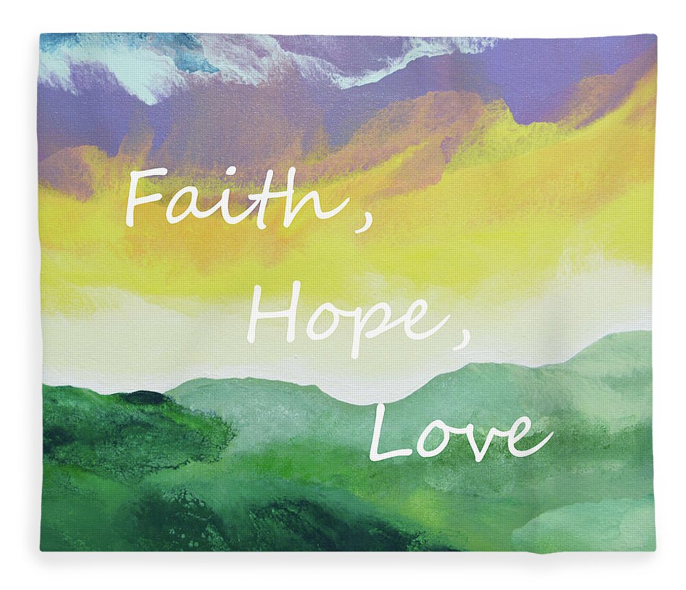Faith Fleece Blanket featuring the painting Faith Hope Love by Linda Bailey