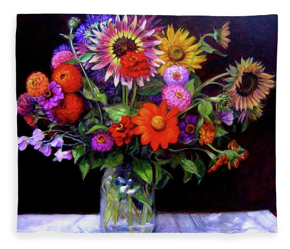 Floral Bouquet Fleece Blanket featuring the painting Fall Bouquet by Marie Witte