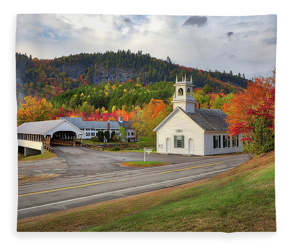 Covered Bridge Fleece Blanket featuring the photograph Fall in Stark by Robert Clifford