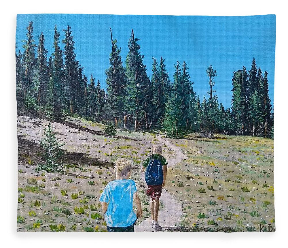 Mammoth Fleece Blanket featuring the painting Family hike by Kevin Daly
