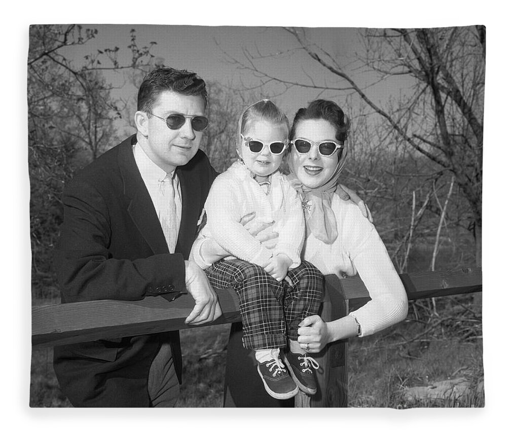 1950s Fleece Blanket featuring the photograph Family Portrait With Sunglasses, C.1950s by J. Rogers/ClassicStock