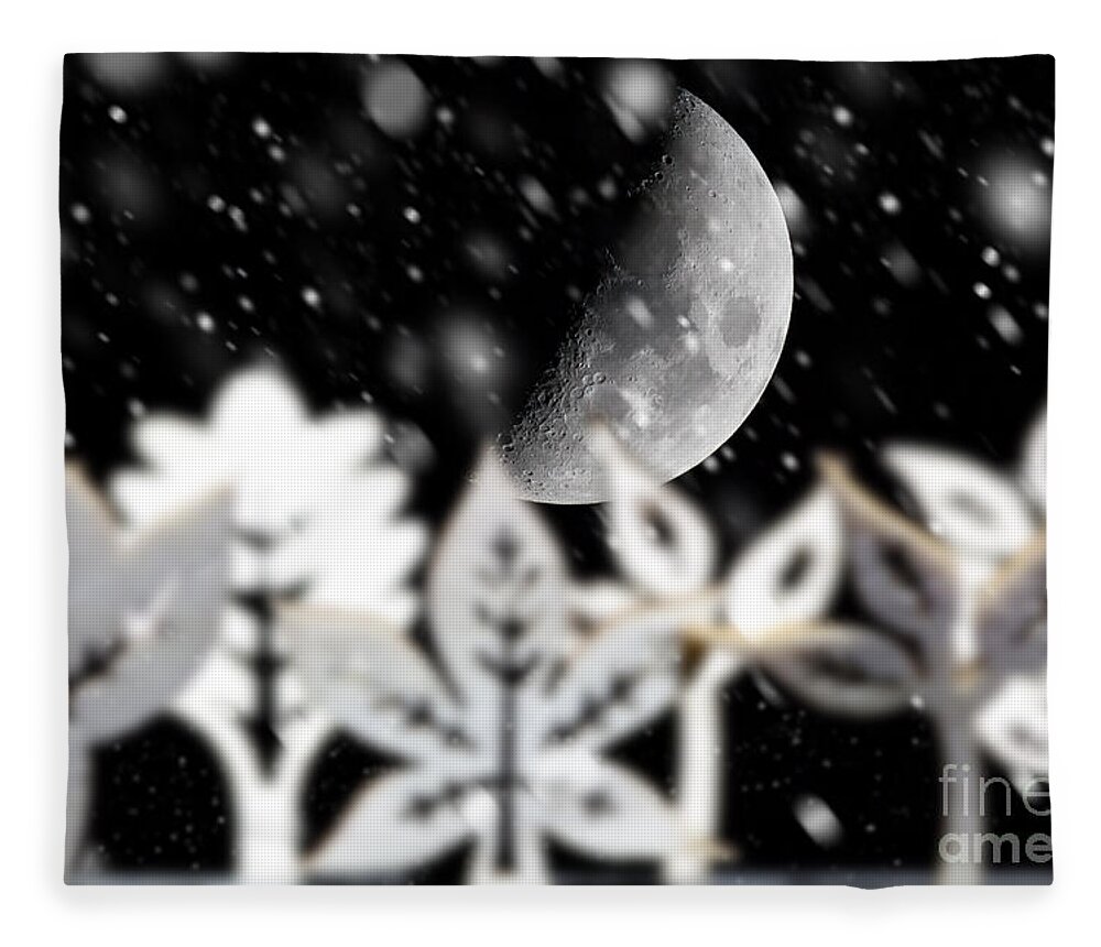 Moon Fleece Blanket featuring the photograph Fantasy Christmas scene with moon by Simon Bratt