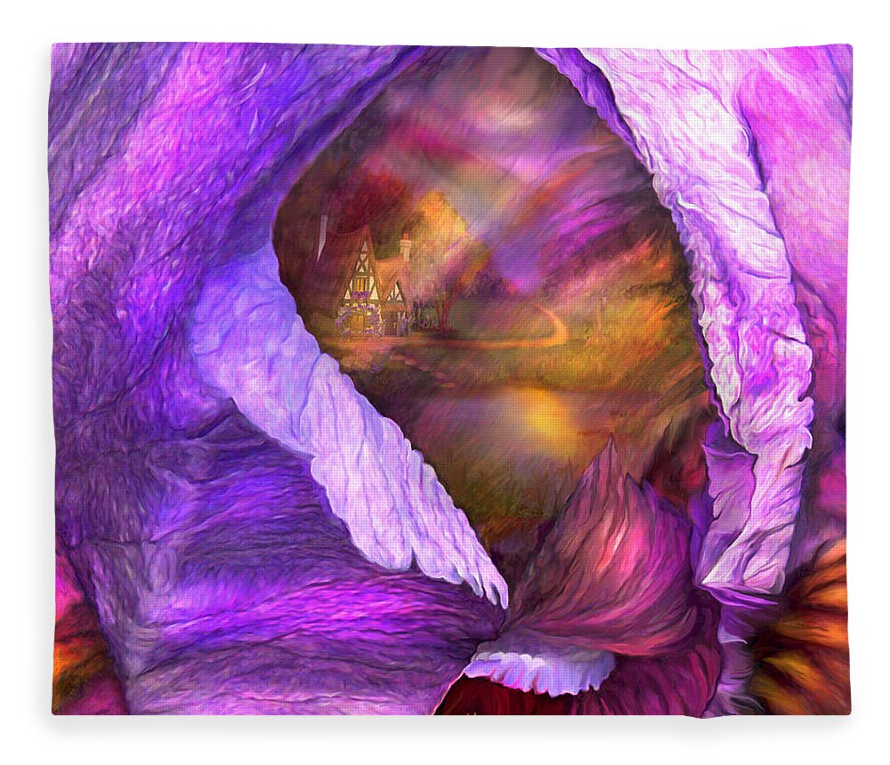 Carol Cavalaris Fleece Blanket featuring the mixed media Fantasy Life Of An Iris by Carol Cavalaris