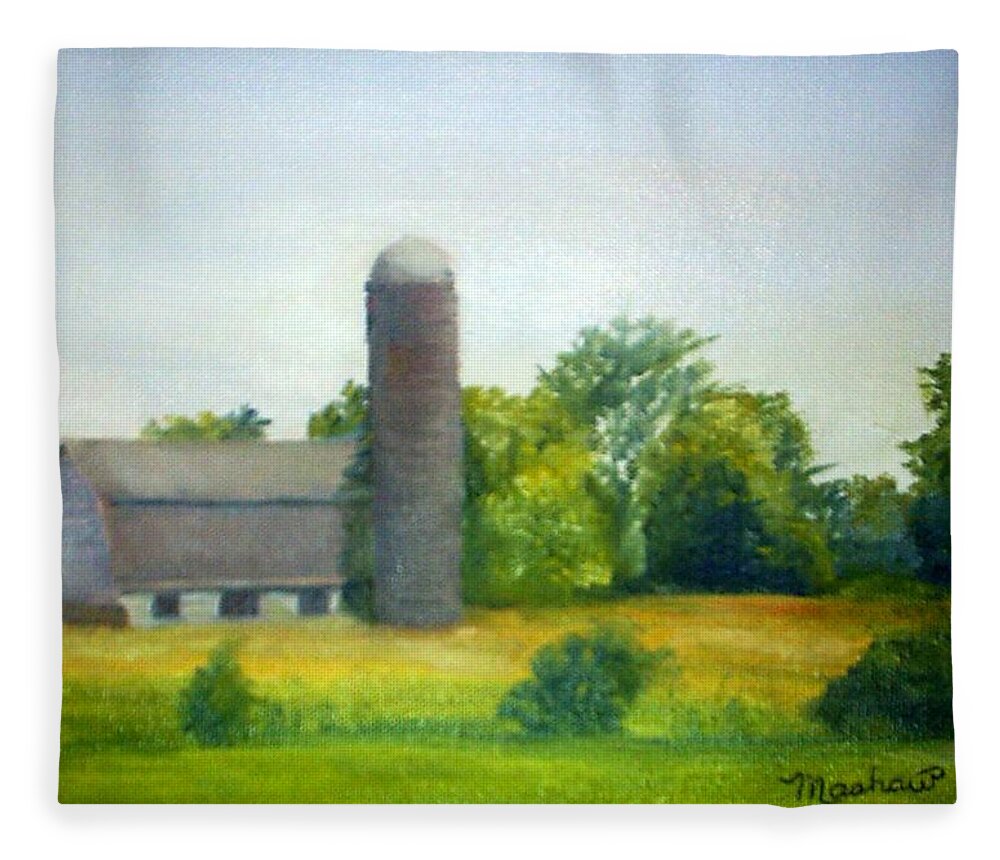 Farm Fleece Blanket featuring the painting Farm in the Pine Barrens by Sheila Mashaw