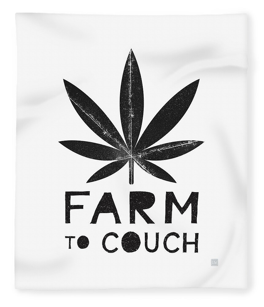 Cannabis Fleece Blanket featuring the mixed media Farm To Couch Black And White- Cannabis Art by Linda Woods by Linda Woods