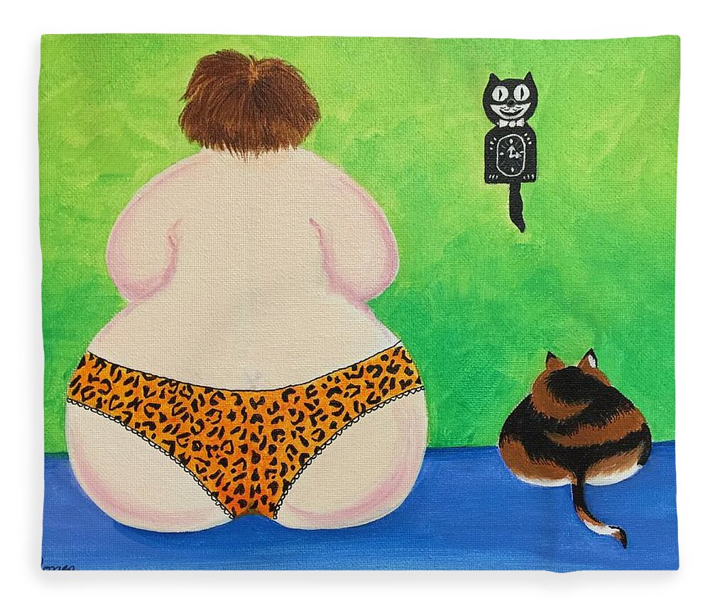 Fat Lady Fleece Blanket featuring the painting Fat Cats by Sonja Jones
