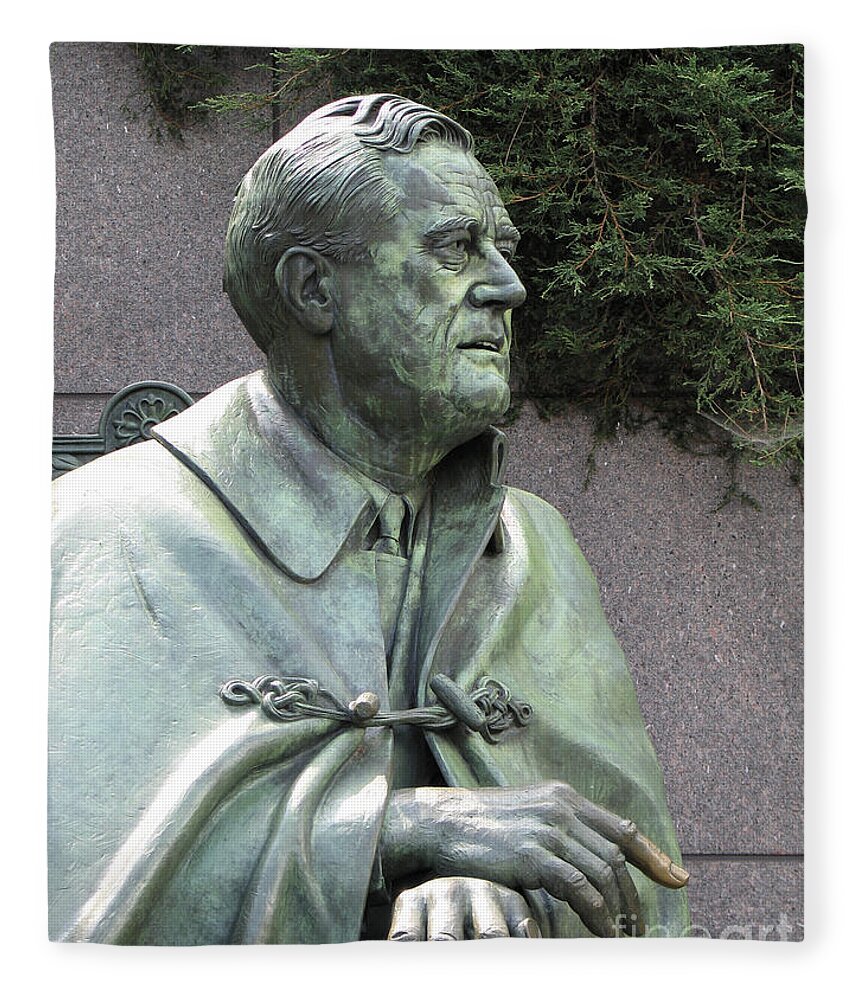 Franklin Roosevelt Fleece Blanket featuring the photograph FDR Statue at his Memorial in Washington DC by William Kuta