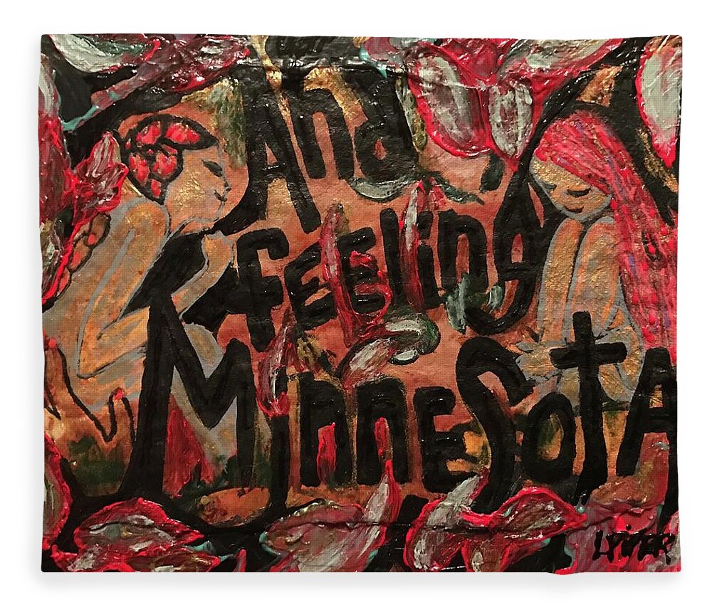 #artforsale #mixedmedia #recycledart Fleece Blanket featuring the mixed media Feeling Minnesota by Lisa Piper