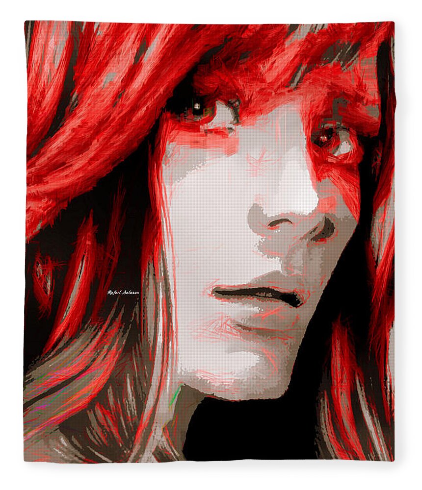 Rafael Salazar Fleece Blanket featuring the digital art Female Sketch in Red by Rafael Salazar