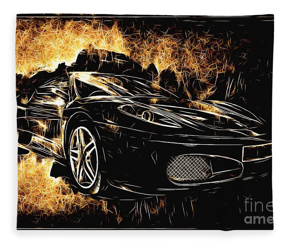 Car Fleece Blanket featuring the photograph Ferrari in Flames by Jack Torcello