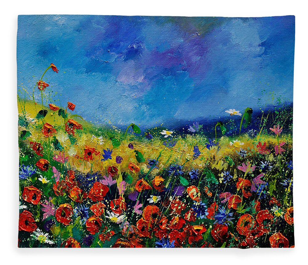 Landscape Fleece Blanket featuring the painting Field Flowers 561190 by Pol Ledent