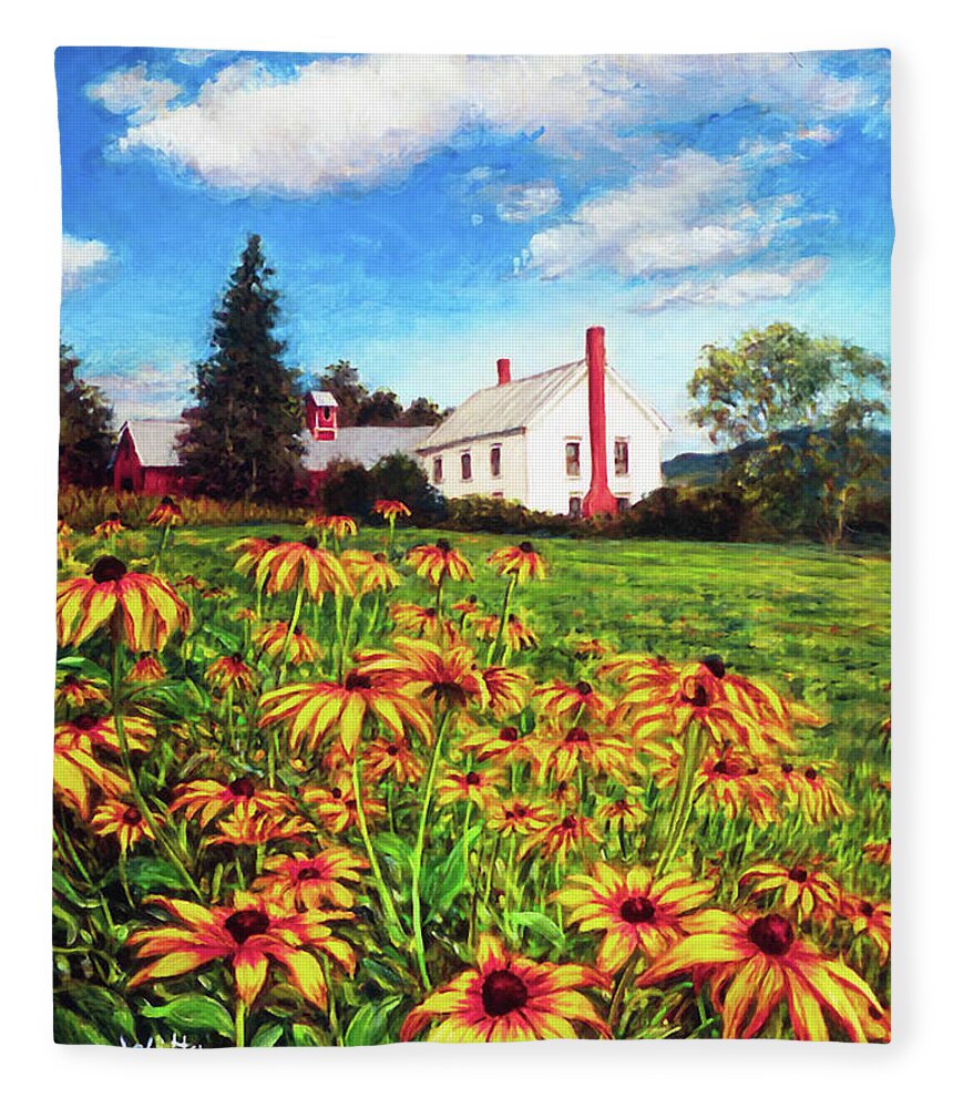 Gardenscape Fleece Blanket featuring the painting Field of Black Eyed Susans by Marie Witte