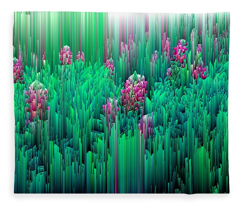 Glitch Fleece Blanket featuring the digital art Field of Glitches - Pixel Art by Jennifer Walsh