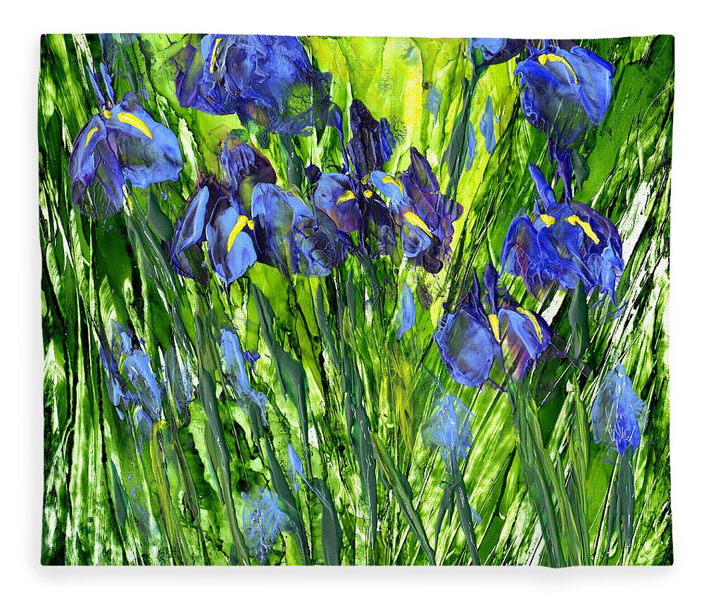 Iris Fleece Blanket featuring the painting Field of Irises by Charlene Fuhrman-Schulz