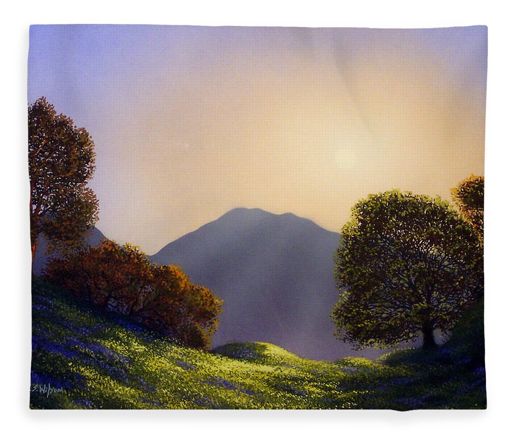 Landscape Fleece Blanket featuring the painting Field Of Wildflowers by Frank Wilson