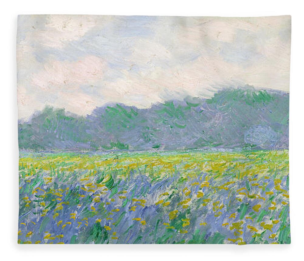 Field Fleece Blanket featuring the painting Field of Yellow Irises at Giverny by Claude Monet