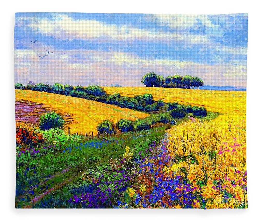 Landscape Fleece Blanket featuring the painting Fields of Gold by Jane Small