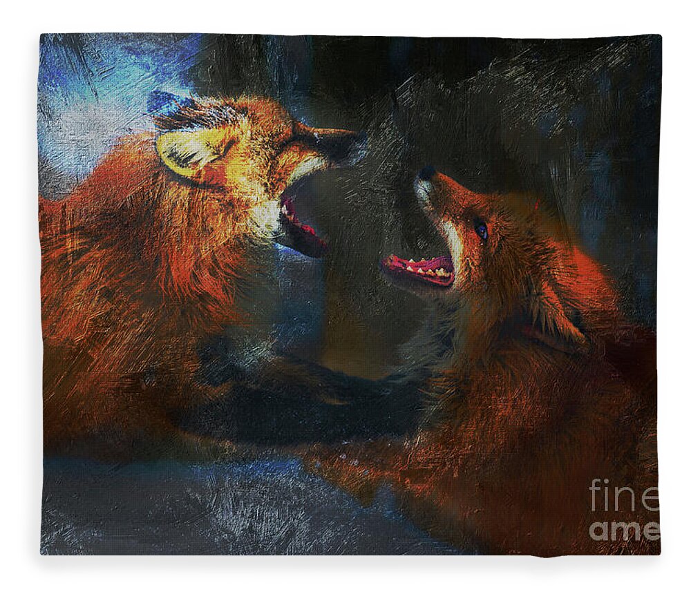 Fox Fleece Blanket featuring the photograph Fighting Foxes by Jack Torcello