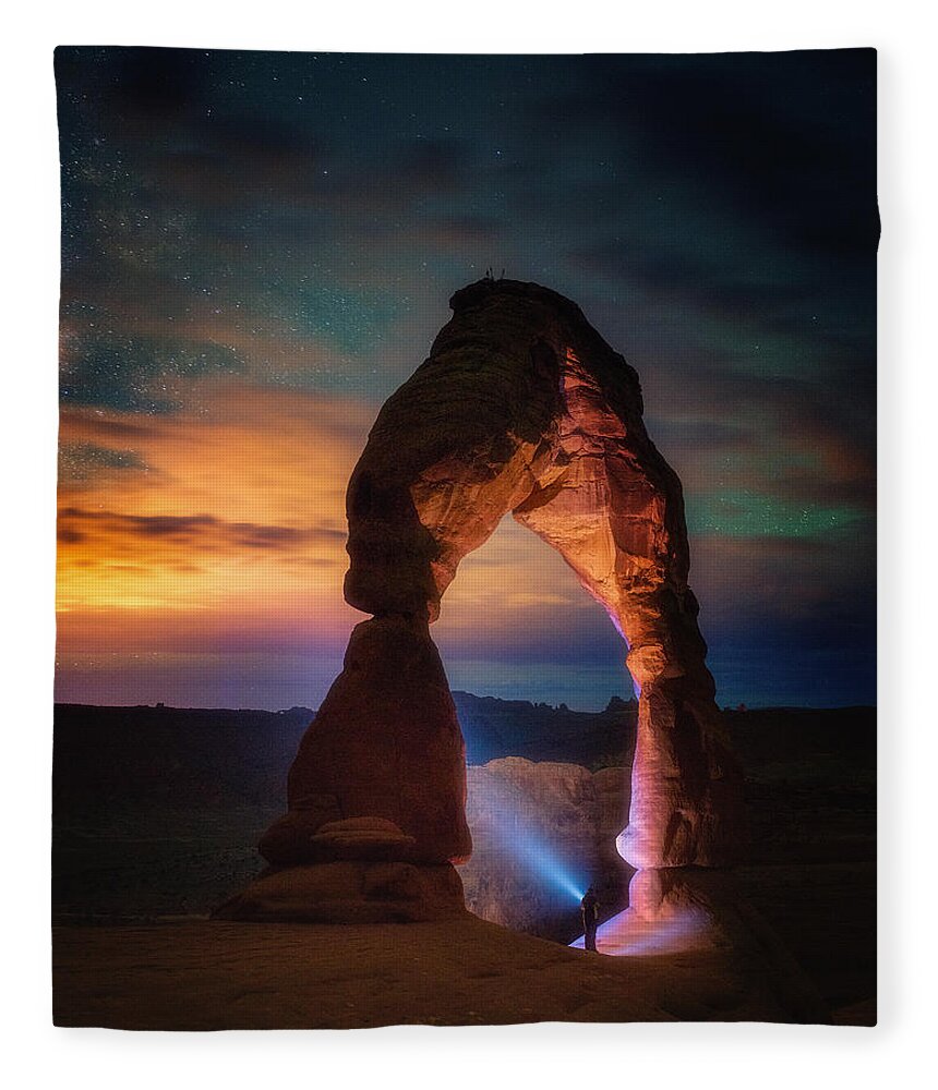 Arches Delicate Arch Night Photography Moab Moab Utah Utah Photography Photography Of Utah National Parks National Parks Photography Night Sky Night Photography Workshops Darren White Darren White Photography Fine Art Fine Art Prints Fine Art Photography Fine Art Landscapes Fine Art Acrylics Fine Art Canvas Fine Art Metals Fleece Blanket featuring the photograph Finding Heaven by Darren White