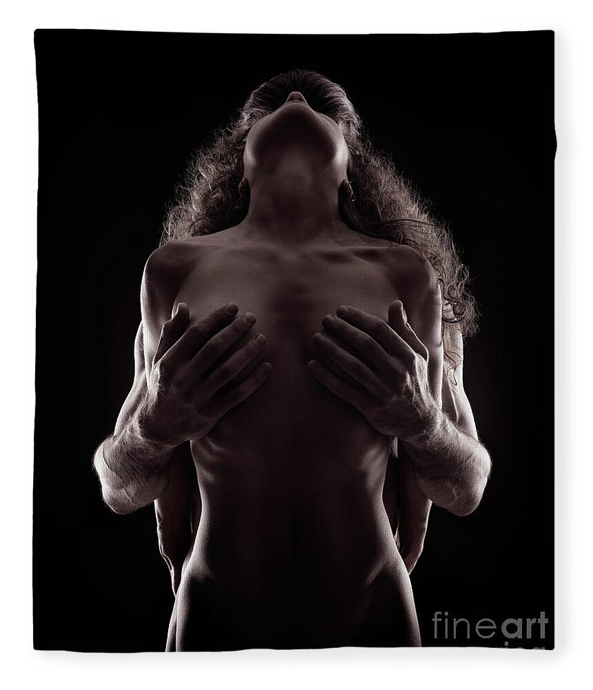 Fine art nude portrait of a couple making love Tantric sexuality Fleece Blanket by Awen Fine Art Prints