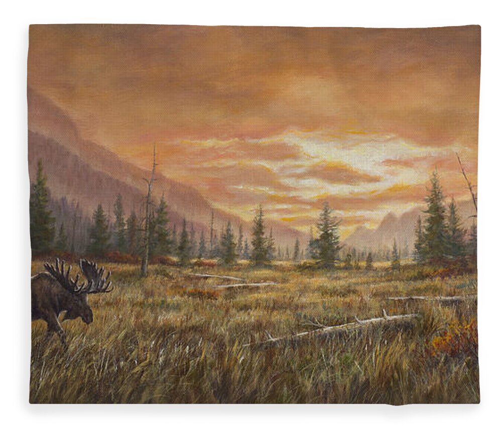 Sunset Fleece Blanket featuring the painting Fire In the Sky by Kim Lockman