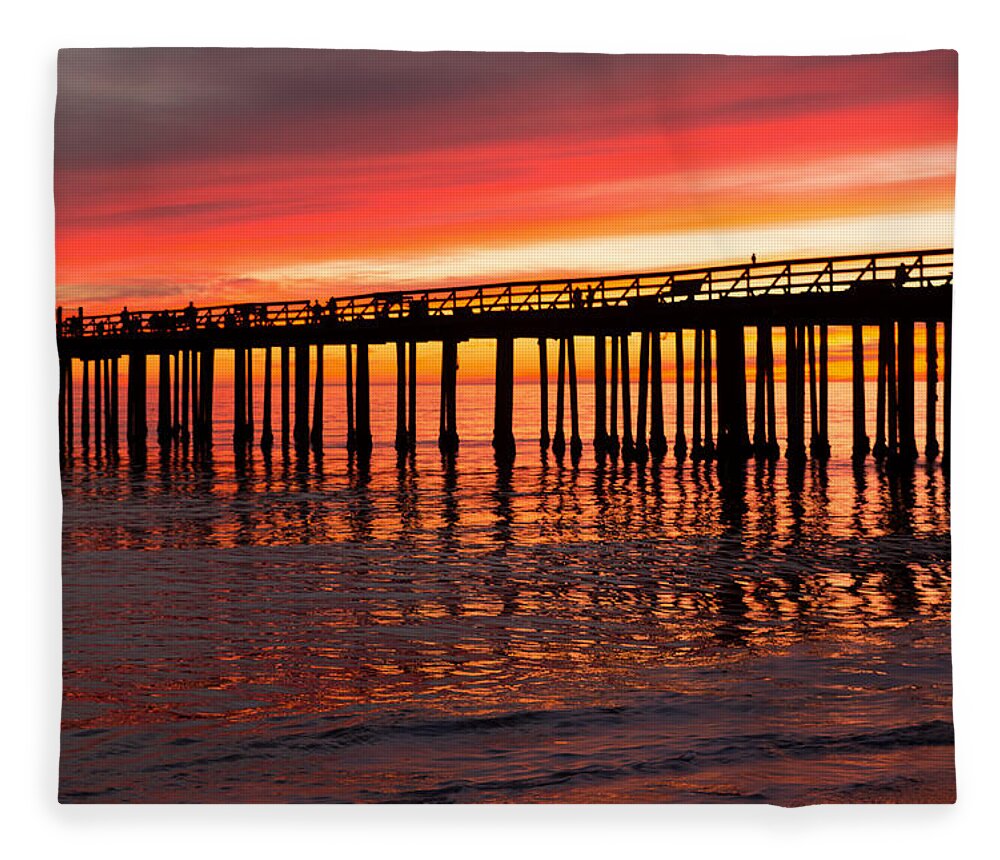 Wharf Fleece Blanket featuring the photograph Fire in the sky by Lora Lee Chapman
