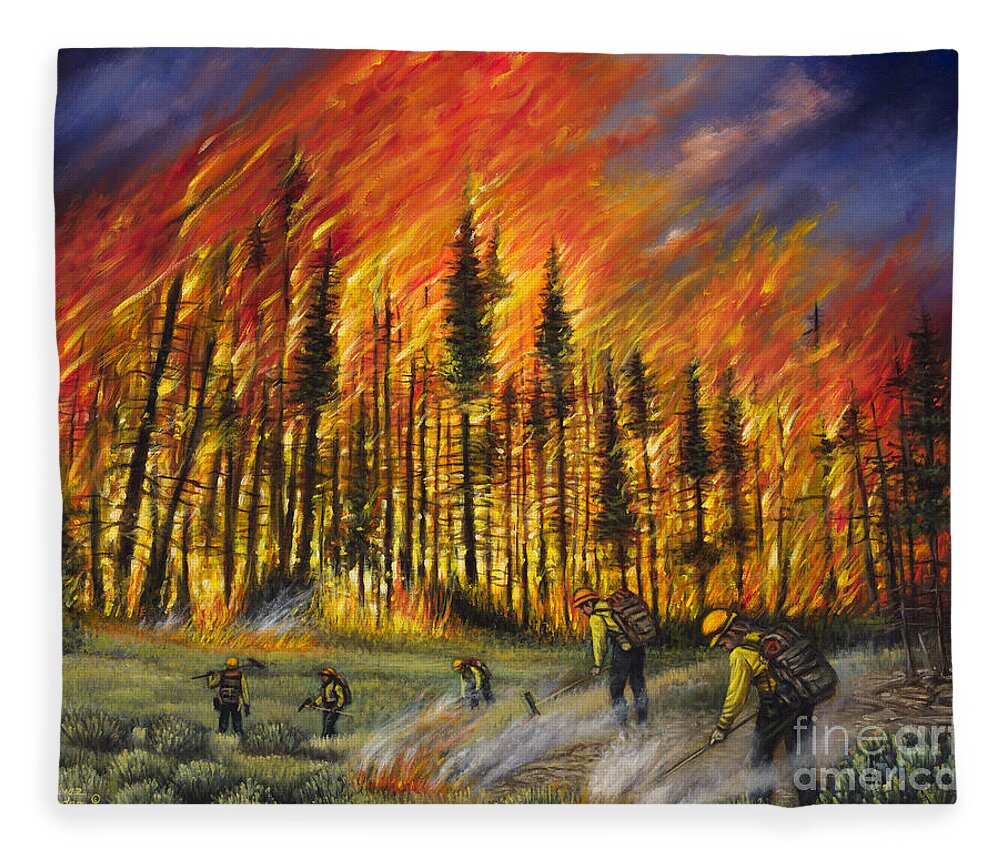 Fire Fleece Blanket featuring the painting Fire Line 1 by Ricardo Chavez-Mendez