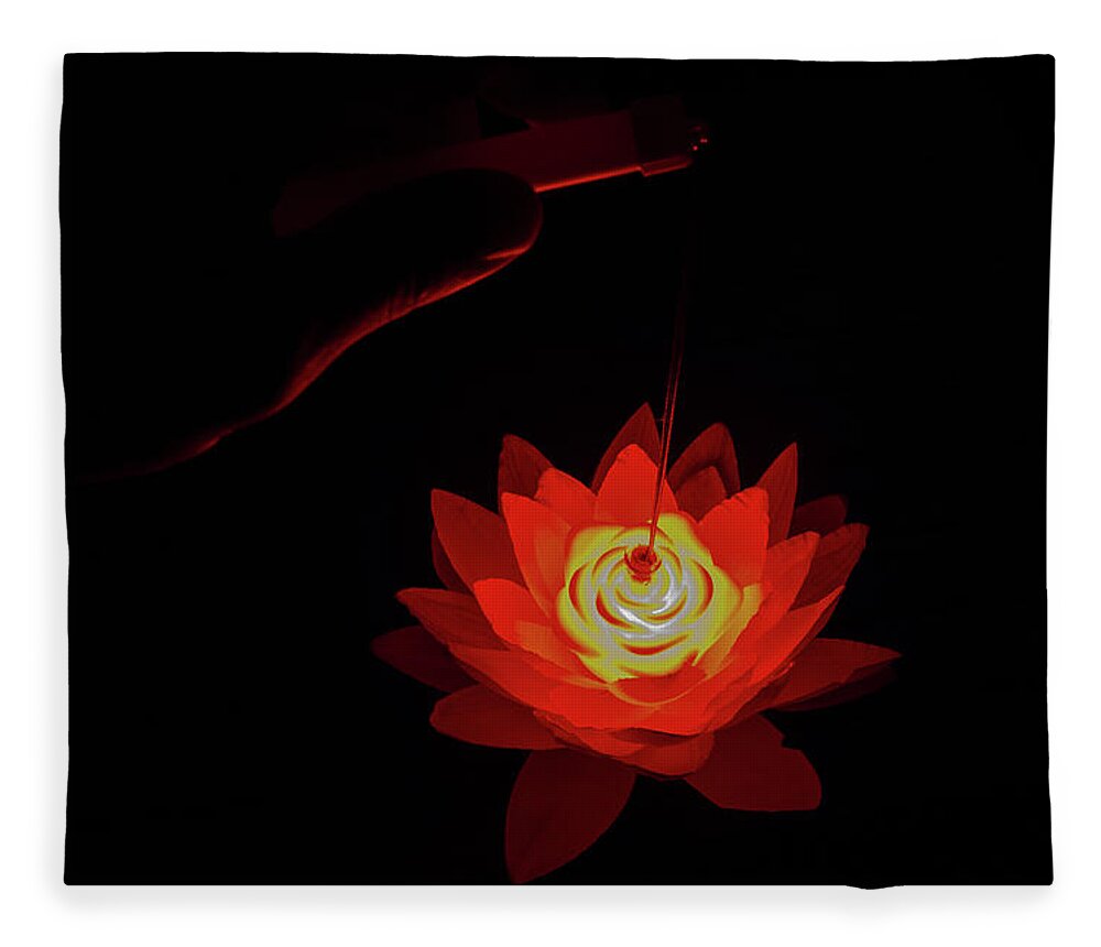 Lotus Fleece Blanket featuring the photograph Fire Lotus Horizontal by William Dickman